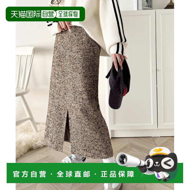 自营 Classical Elf 女士秋冬高腰绸纹毛呢长裙 ce1240054半身裙