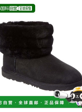 自营UGG Kids Fluff Mini Quilted Suede Boot - black 美国奥莱