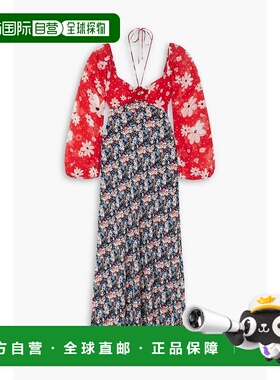 1h可退 香港直邮潮奢 RIXO 女士 Jeanie 印花绉纱挂脖中长连衣裙