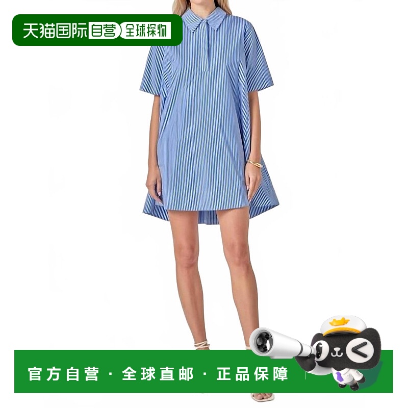 自营english factoryLila Stripe Mini Shirt Dress In Blue - bl