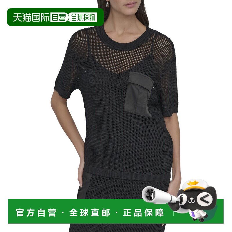 自营DKNY Crochet Pocket Top - black 美国奥莱直发上衣女装