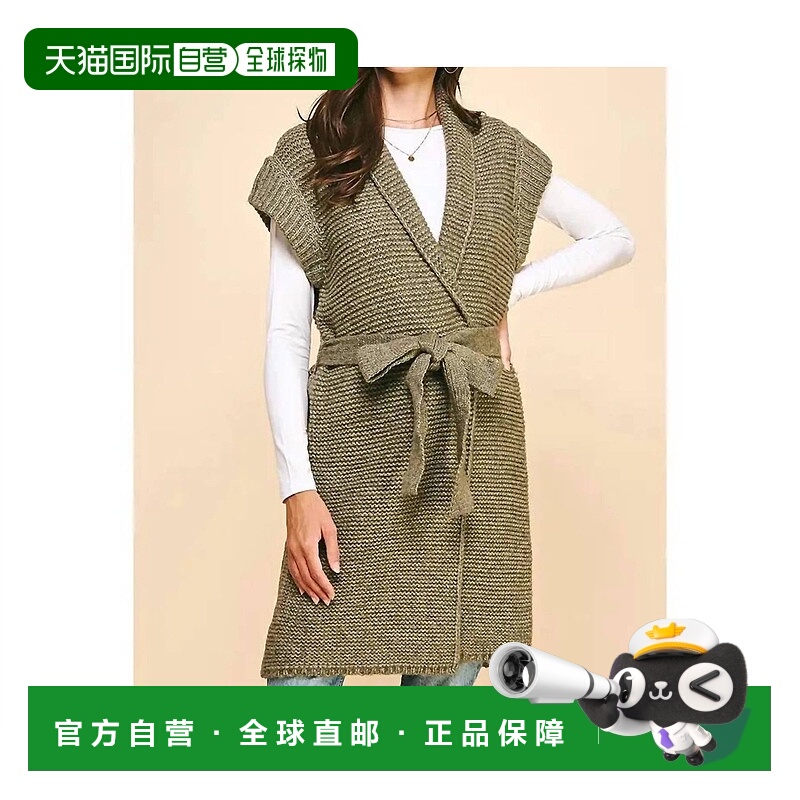 自营pinch灰色橄榄灰女式带腰带毛衣开衫 美国奥莱直发
