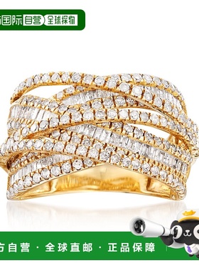 自营 14 克拉黄金 Ross-Simons 圆形和长方形钻石公路戒指 - 白色