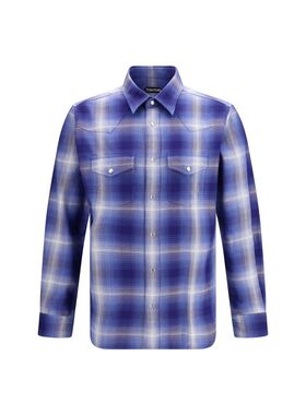 自营Tom Ford Cotton Pattern Men's Shirt - blue 美国奥莱直发