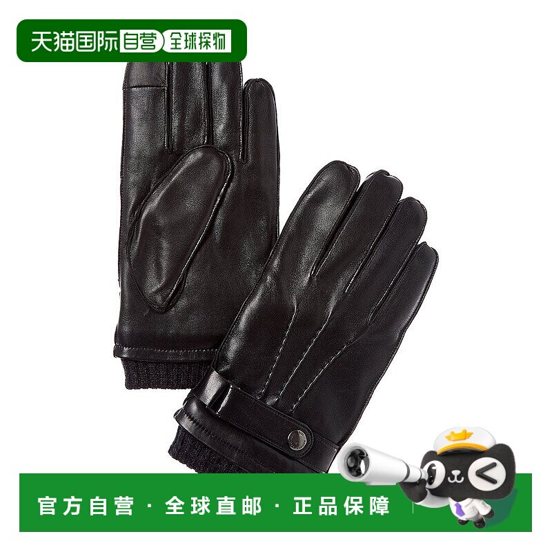 自营Brooks Brothers Belted Wool-Trim Leather Gloves - black