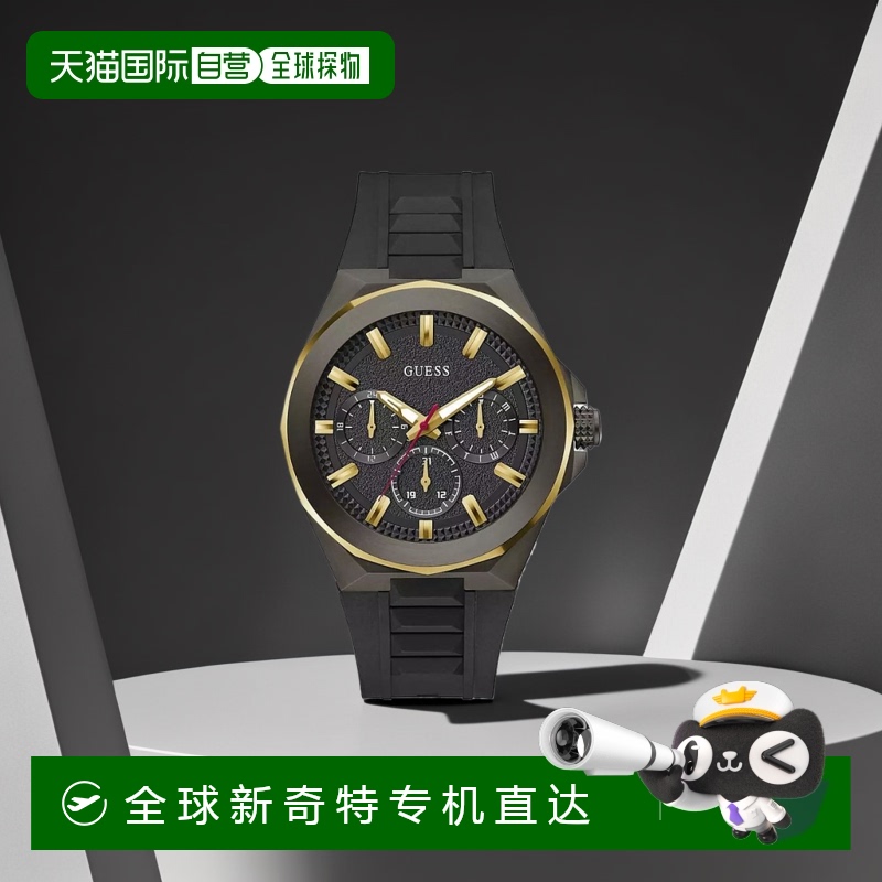 【美国直邮】GUESS 男士多功能黑色硅胶手表 46mm 手表 欧美腕表