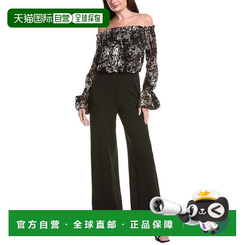 自营Adrianna Papell Lace & Crepe Jumpsuit - black 美国奥莱直