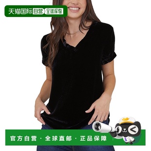 黑色 自营 V领丝绸混纺T恤 Dahl 美国奥莱直发 Bella