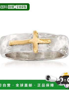 自营 Ross-Simons 纯银和 14kt 黄金侧向交叉戒指 - 白色 美国奥