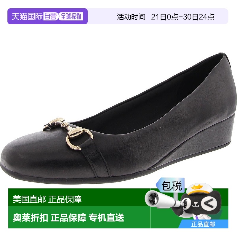 自营easy spirit女式带扣皮革坡跟高跟鞋 - 黑色 【美国奥莱】直