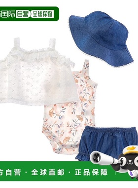 自营 Catherine Malandrino 4pc Chambray Short Set with Sun Ha