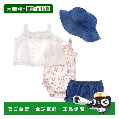自营 Catherine Malandrino 4pc Chambray Short Set with Sun Ha