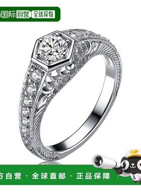 自营 genevive 925 纯银装饰艺术立方氧化锆几何雕刻密钉戒指 -