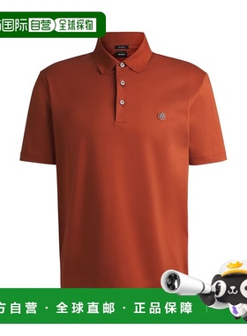 自营 boss深橙色双字母刺绣棉质马球衫 美国奥莱直发修身