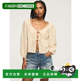 自营lucky brand幸运品牌女节日Cutwork Flyaway衬衫-自然 美国奥