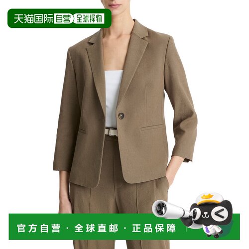 自营Vince Linen-Blend Shrunken Blazer - green 美国奥莱直发