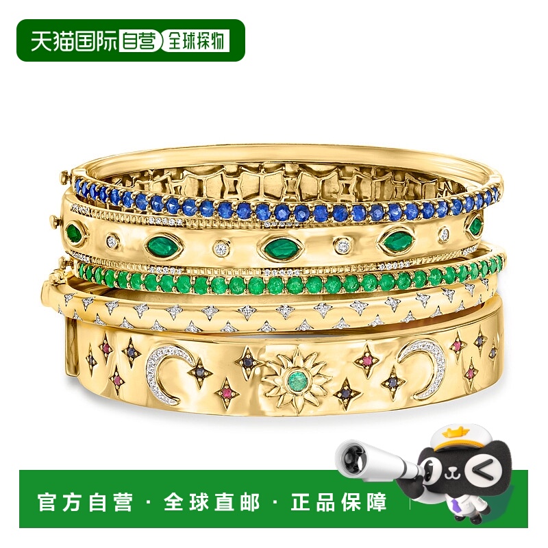 自营 Ross-Simons“百老汇叠”5 条手镯 18 克拉金镀在纯银上 - 8