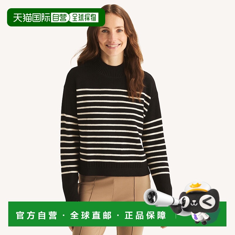 自营Nautica Womens Striped Mock-Neck Sweater - black iron wa