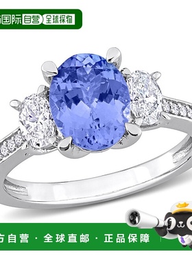 自营 Mimi & Max Oval Cut Tanzanite 5/8ct Diamond 3-Stone Rin