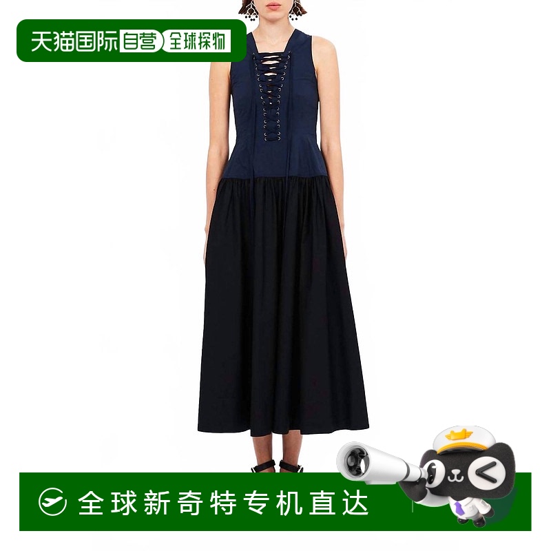 自营 ulla johnsonDenia拼色Midi海军蓝连衣裙 【美国奥莱】直发