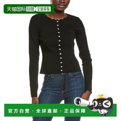 自营Endless Rose Scalloped Accent Split Long Cardigan - blac