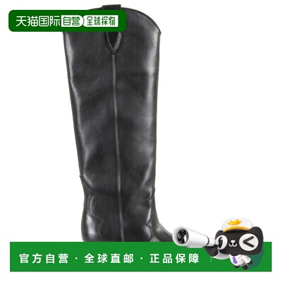 自营isabel marant黑色Denvee Gz尖头古巴鞋跟皮靴-黑色 美国奥莱