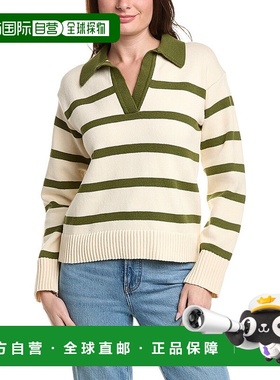 自营English Factory Striped Collared Sweater - green 美国奥