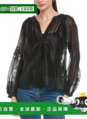 自营Vince Camuto Half Placket Raglan Blouse - black 美国奥莱