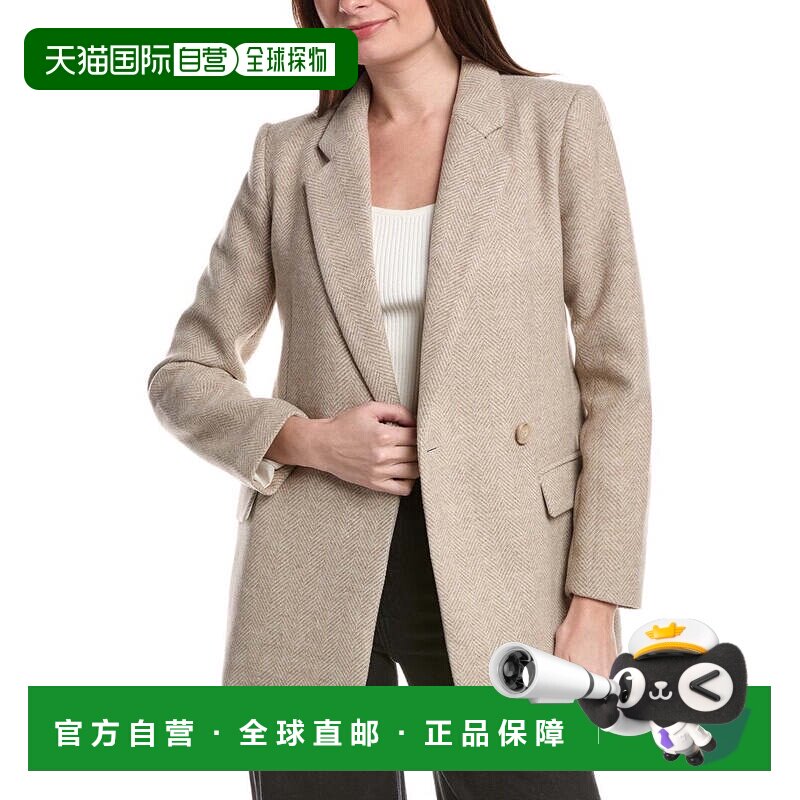 自营1.STATE Single-Breasted Herringbone Wool-Blend Blazer -