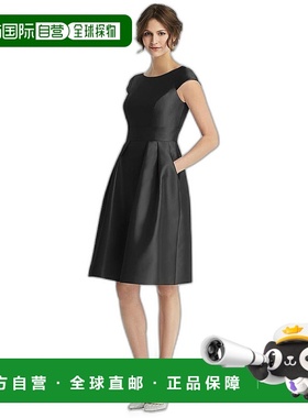 【美国直邮】alfred sung 女士 连衣裙缎面鸡尾酒长款荷叶边短袖