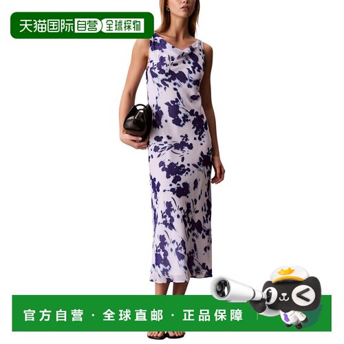 自营Calvin Klein Printed Chiffon Cowl Neck Maxi Dress - whit