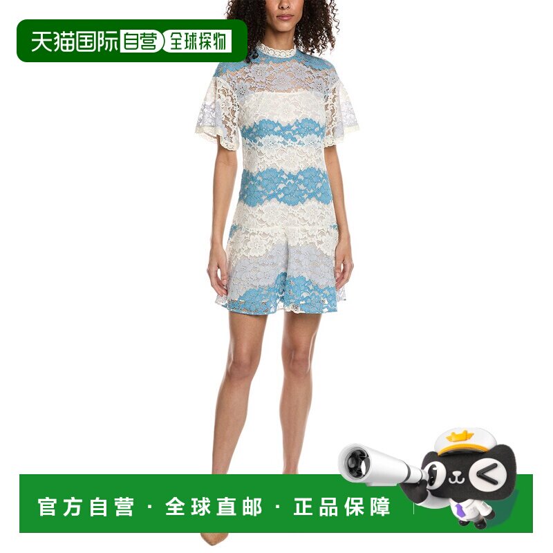 自营 Burberry 花卉印花真丝衬里迷你连衣裙 - 蓝色 美国奥莱直发