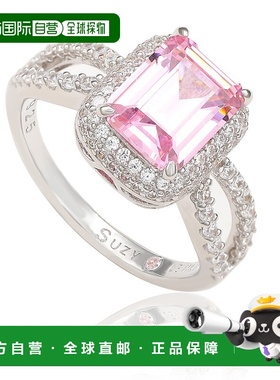 自营 Suzy Levian 纯银粉红色立方氧化锆光环订婚戒指 - 粉红色