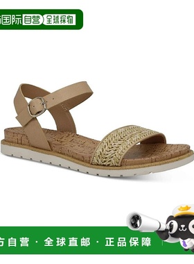 自营 sun + stoneSun+Stone床垫平底鞋女式5棕色拉菲亚可调节表带