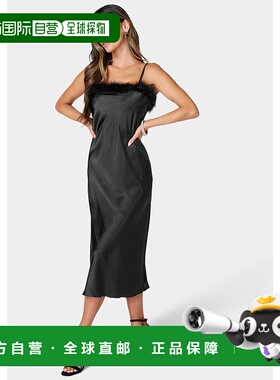 自营Bebe Women'S Feather Satin Slip Dress - black 美国奥莱直