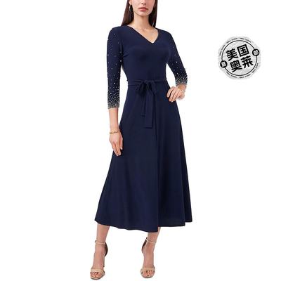 msk女士 Knit Beaded Midi Dress lovely navy 【美国奥莱】直发