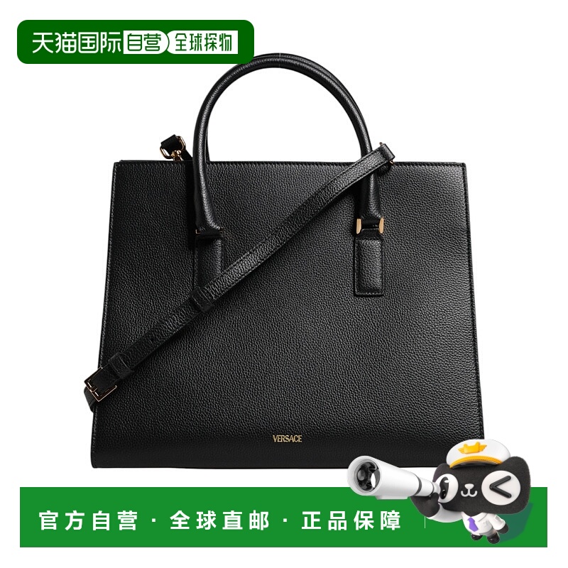 自营versaceBlack Large Leather Top Handle Shoulder Crossbody