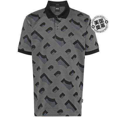 Hugo Boss 男式 Prout 419 徽标 Polo T 恤，炭灰色 - 黑色 【美