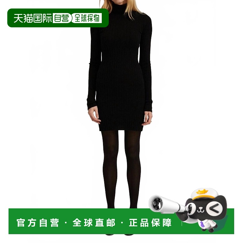 自营sprwmnMock Neck Mini Dress In Black - black 美国奥莱直发