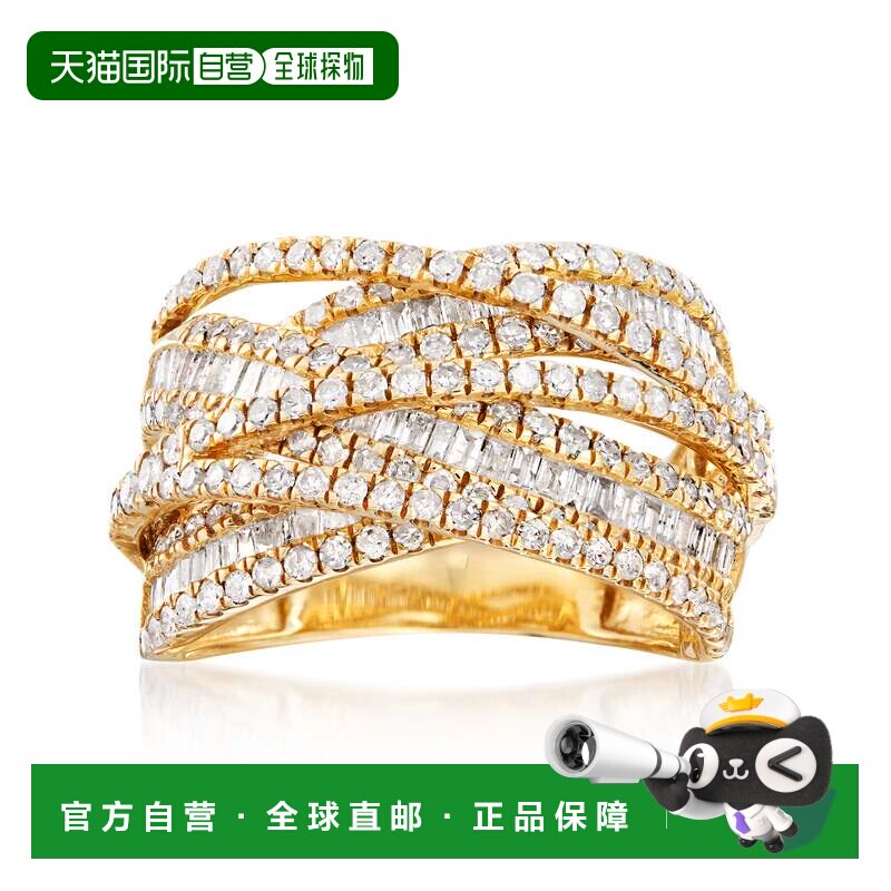 自营 14 克拉黄金 Ross-Simons 圆形和长方形钻石公路戒指 - 白色