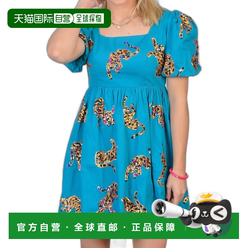 自营 queen of sparklesLeapin' Leopards 蓝绿色娃娃裙 - 蓝绿色