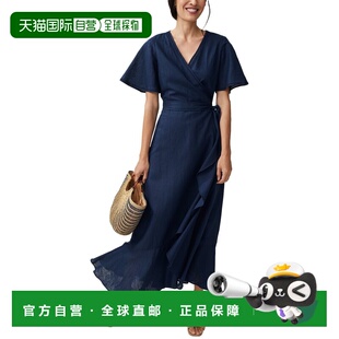 自营J.McLaughlin Aurora Linen-Blend Dress - blue 美国奥莱直