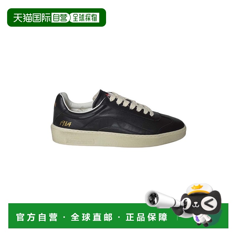 自营dsquared2Low-Top Black Leather Sneakers With Off-White S