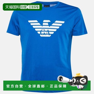 自营Emporio Armani Blue Logo Printed Cotton Knit T-Shirt - b