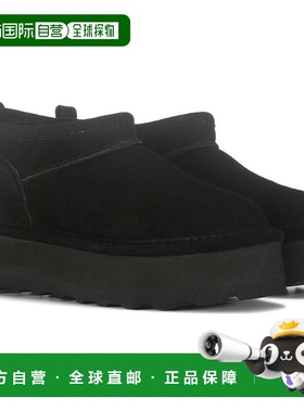 自营 bearpaw熊掌复古短3051W-011女式靴子黑色绒面雪JOBB1242-黑