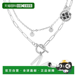 adornia抗锈镀银五彩纸屑和回形针分层字母开关项链 - silver-m