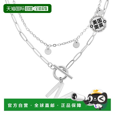 adornia抗锈镀银五彩纸屑和回形针分层字母开关项链 - silver-m