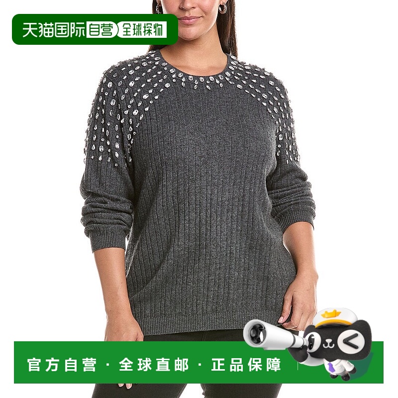 自营Marina Rinaldi Plus Giotto羊毛和羊绒混纺毛衣-黑色 美国奥