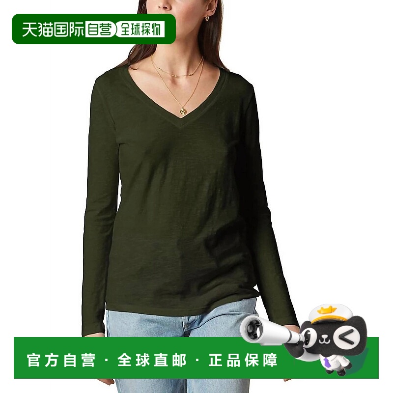 自营velvet by graham & spencer棉质竹节长袖T恤，绿色 美国奥莱