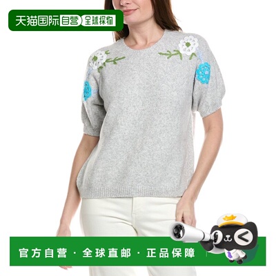 自营CeCe Flower Embroidery Pull Over Wool-Blend Blouse - gre